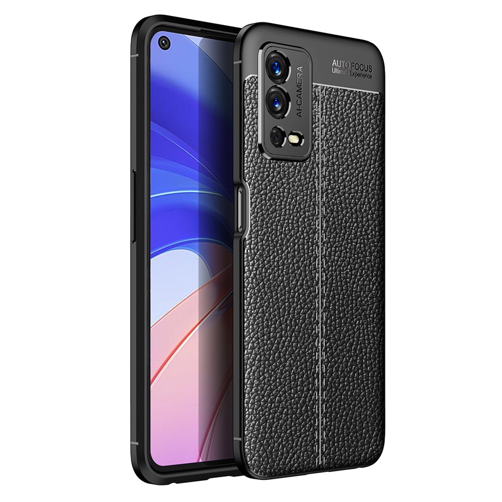Litchi Texture Flexible TPU Anti-Scratch Cell Phone Case Cover for Oppo A55 4G - Black-1