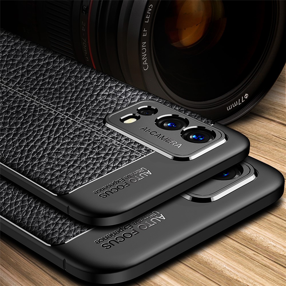 Litchi Texture Flexible TPU Anti-Scratch Cell Phone Case Cover for Oppo A55 4G - Black-6