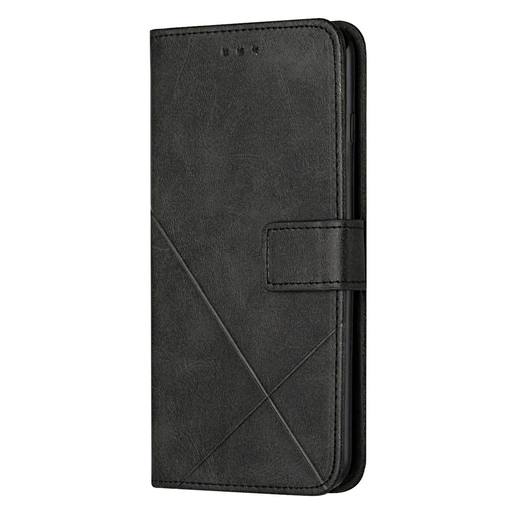 Stripe Design Leather Solid Color Magnetic Clasp Wallet Stand Phone Shell Case for Oppo A16 / A16s / A54s - Black-2