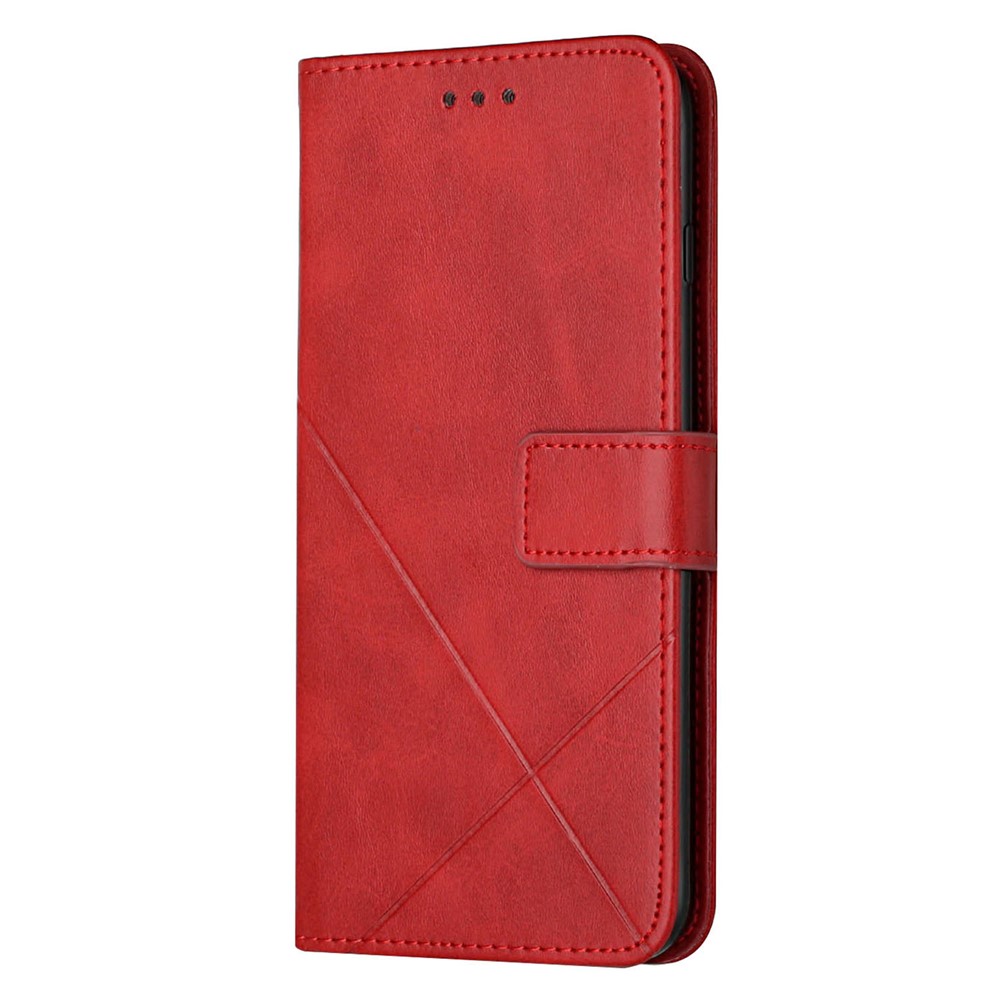 Stripe Design Leather Solid Color Magnetic Clasp Wallet Stand Phone Shell Case for Oppo A16 / A16s / A54s - Red-2
