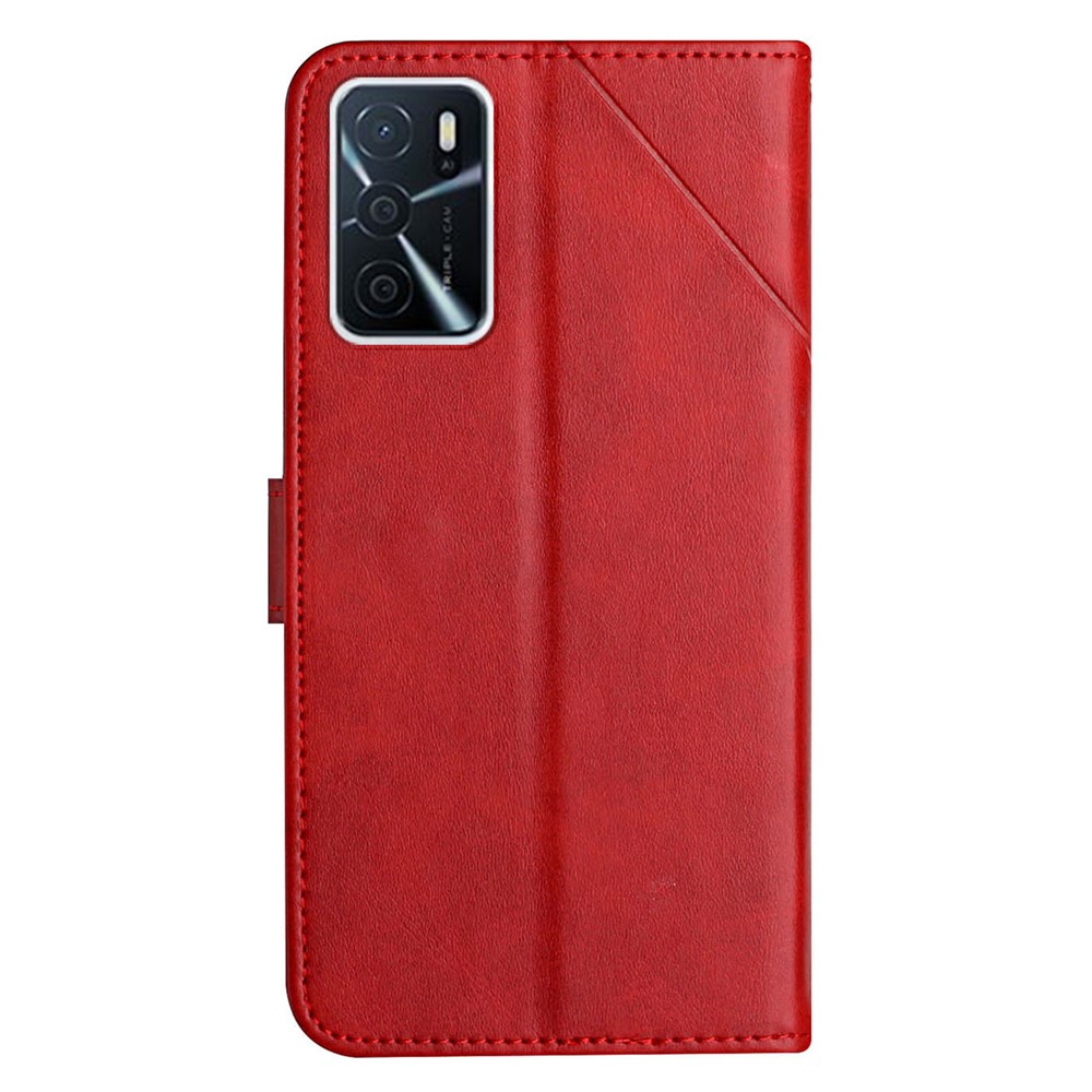 Stripe Design Leather Solid Color Magnetic Clasp Wallet Stand Phone Shell Case for Oppo A16 / A16s / A54s - Red-3