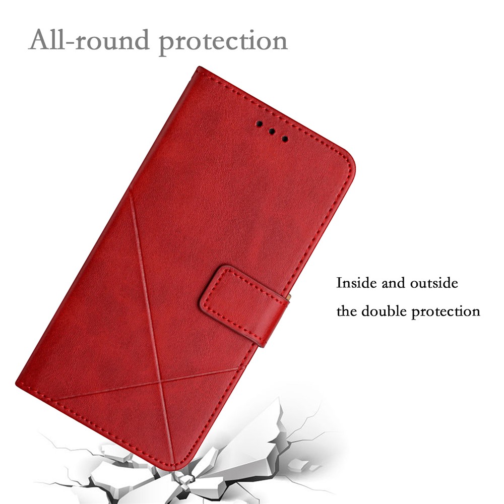 Stripe Design Leather Solid Color Magnetic Clasp Wallet Stand Phone Shell Case for Oppo A16 / A16s / A54s - Red-7
