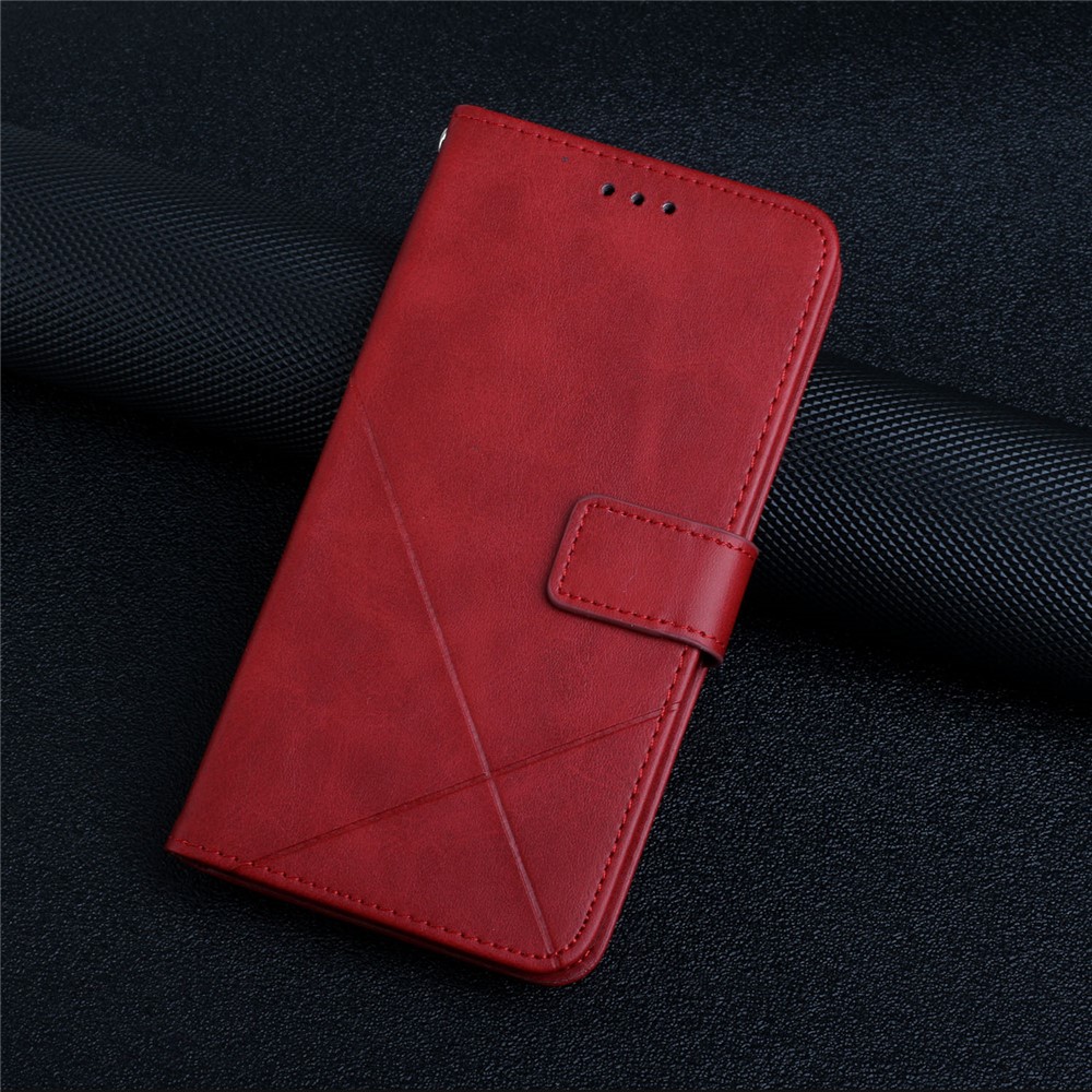 Stripe Design Leather Solid Color Magnetic Clasp Wallet Stand Phone Shell Case for Oppo A16 / A16s / A54s - Red-8