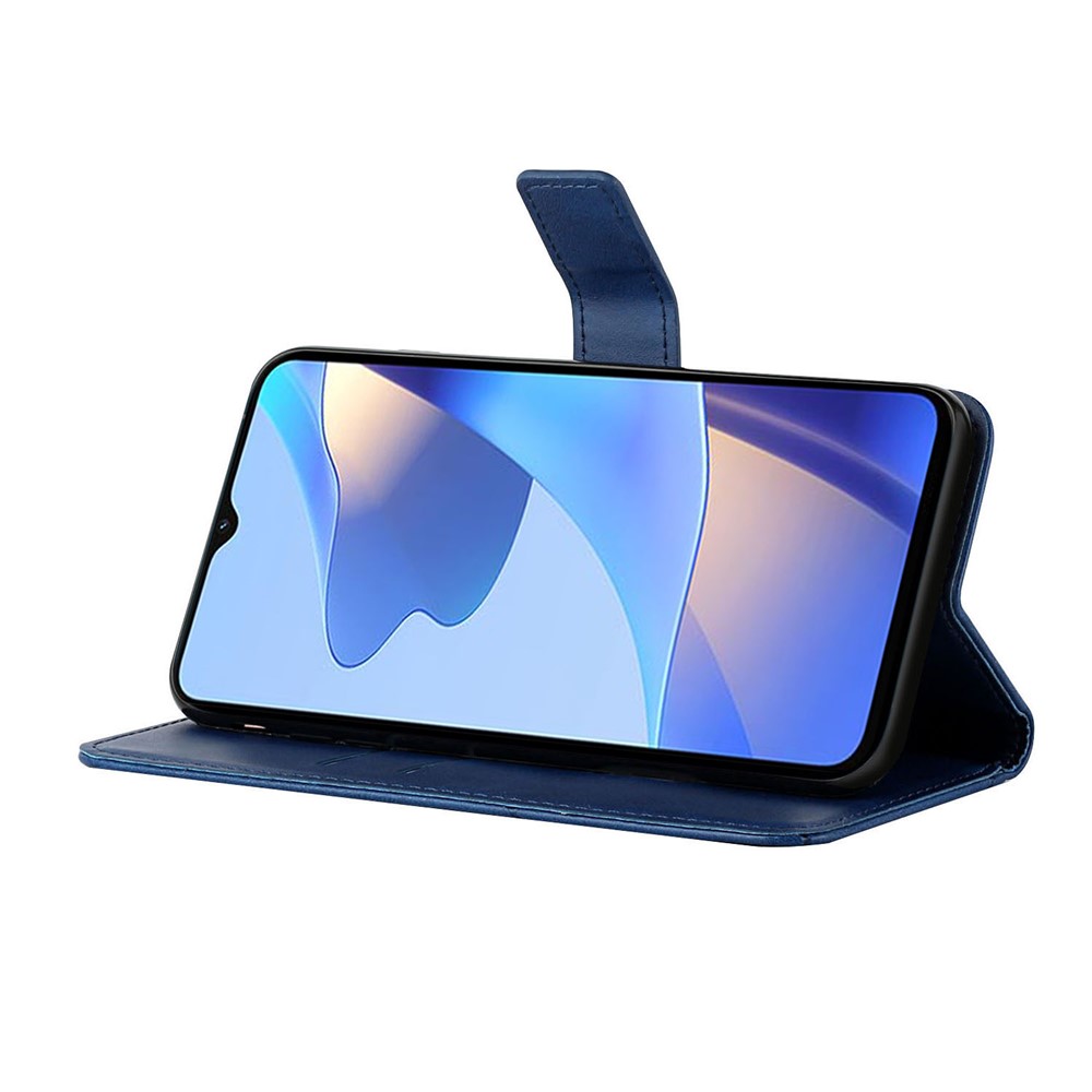 Stripe Design Leather Solid Color Magnetic Clasp Wallet Stand Phone Shell Case for Oppo A16 / A16s / A54s - Blue-4