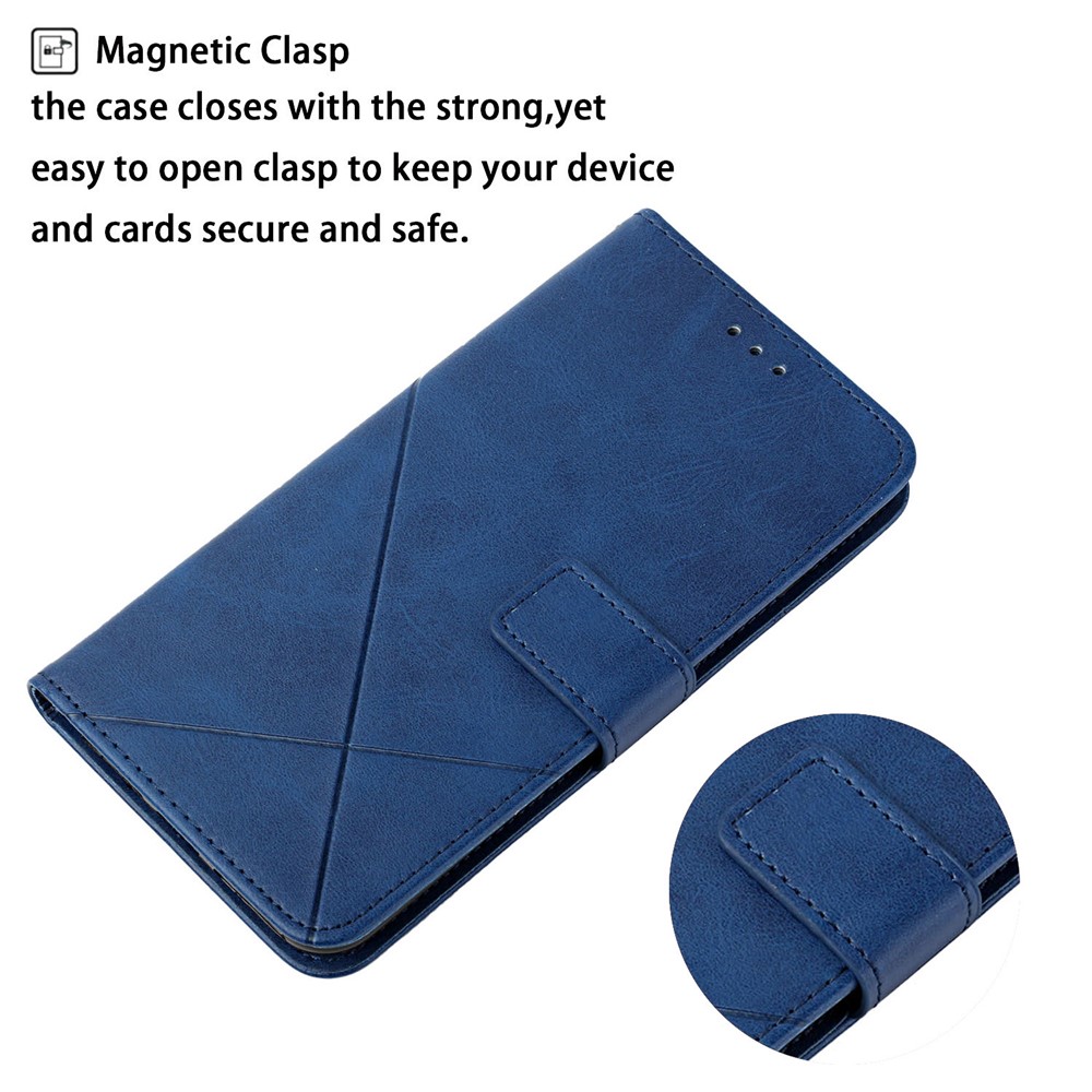 Stripe Design Leather Solid Color Magnetic Clasp Wallet Stand Phone Shell Case for Oppo A16 / A16s / A54s - Blue-6