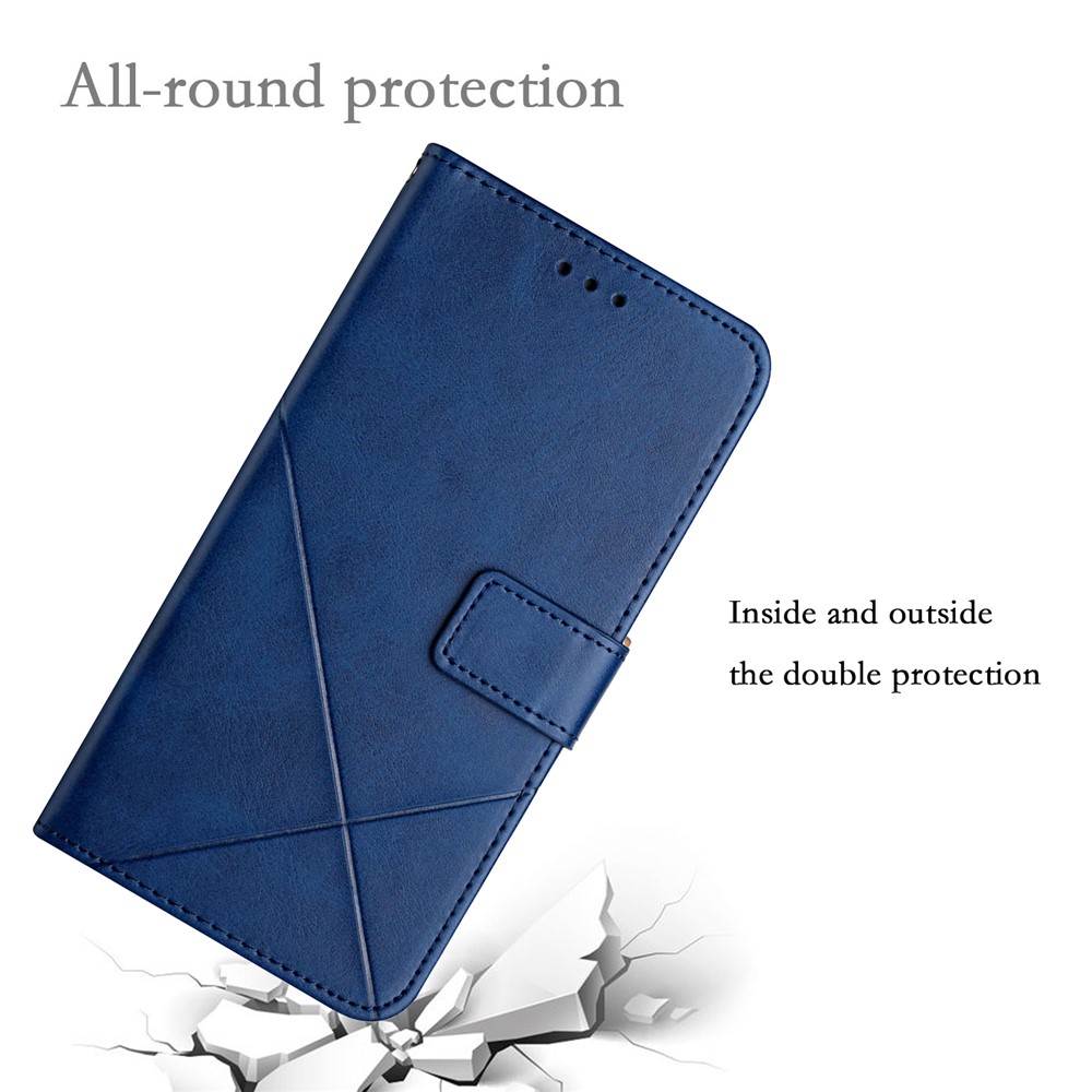 Stripe Design Leather Solid Color Magnetic Clasp Wallet Stand Phone Shell Case for Oppo A16 / A16s / A54s - Blue-7