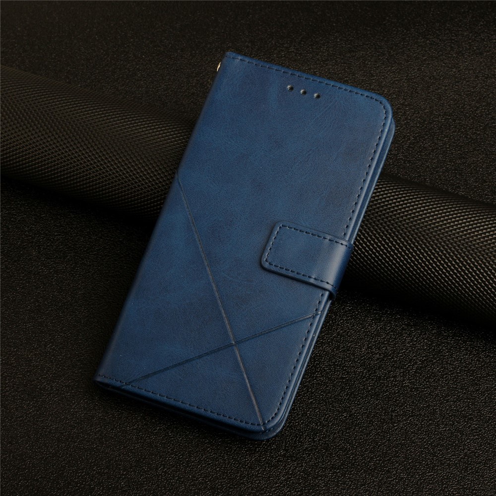 Stripe Design Leather Solid Color Magnetic Clasp Wallet Stand Phone Shell Case for Oppo A16 / A16s / A54s - Blue-8