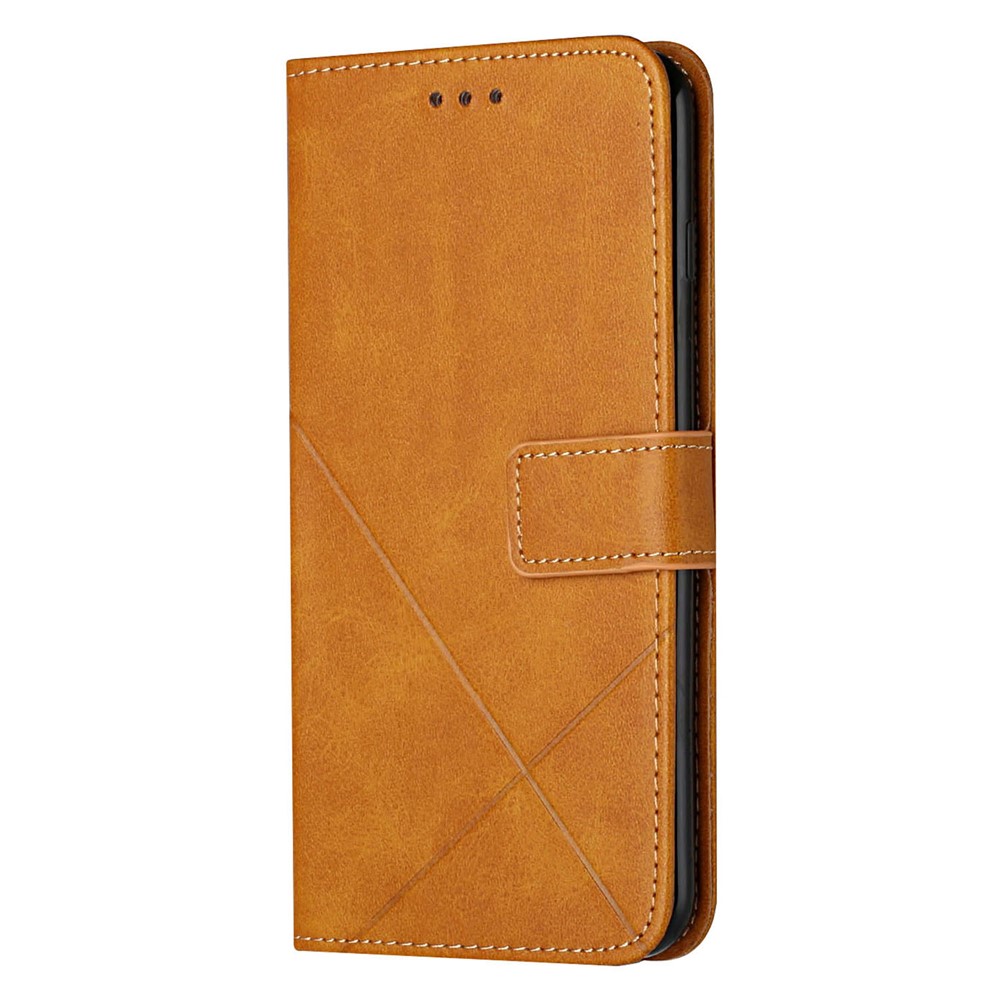 Stripe Design Leather Solid Color Magnetic Clasp Wallet Stand Phone Shell Case for Oppo A16 / A16s / A54s - Brown-2
