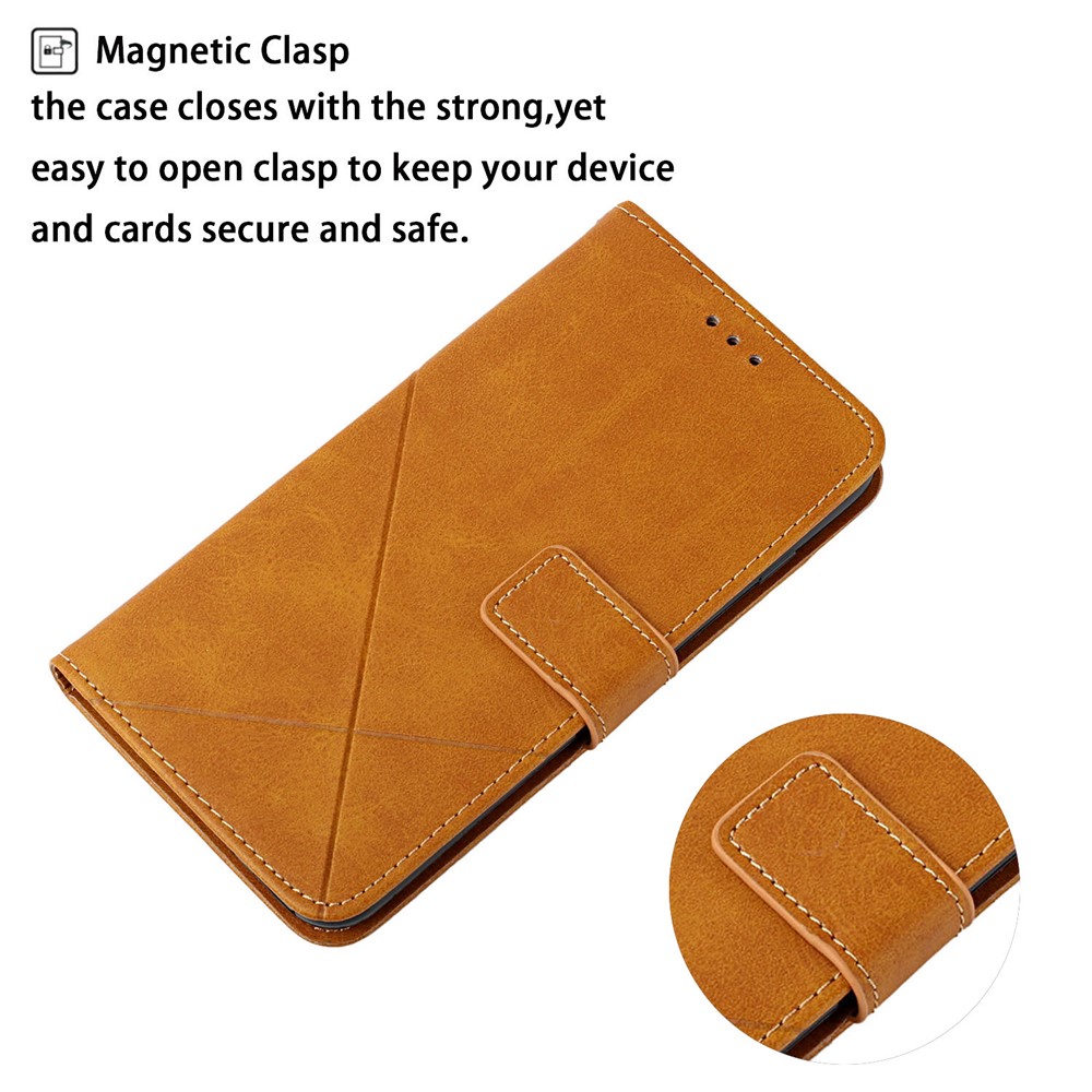 Stripe Design Leather Solid Color Magnetic Clasp Wallet Stand Phone Shell Case for Oppo A16 / A16s / A54s - Brown-6