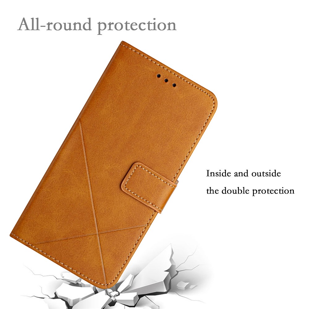 Stripe Design Leather Solid Color Magnetic Clasp Wallet Stand Phone Shell Case for Oppo A16 / A16s / A54s - Brown-7