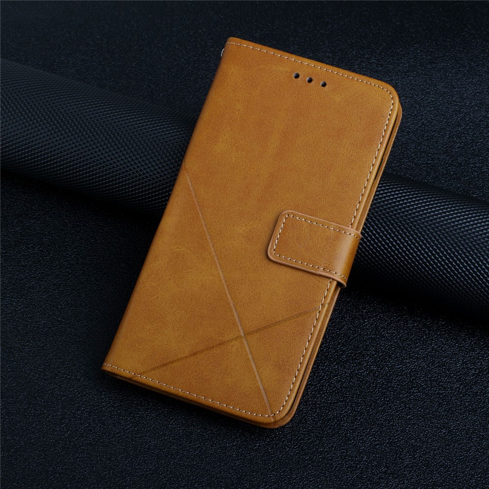 Stripe Design Leather Solid Color Magnetic Clasp Wallet Stand Phone Shell Case for Oppo A16 / A16s / A54s - Brown-8