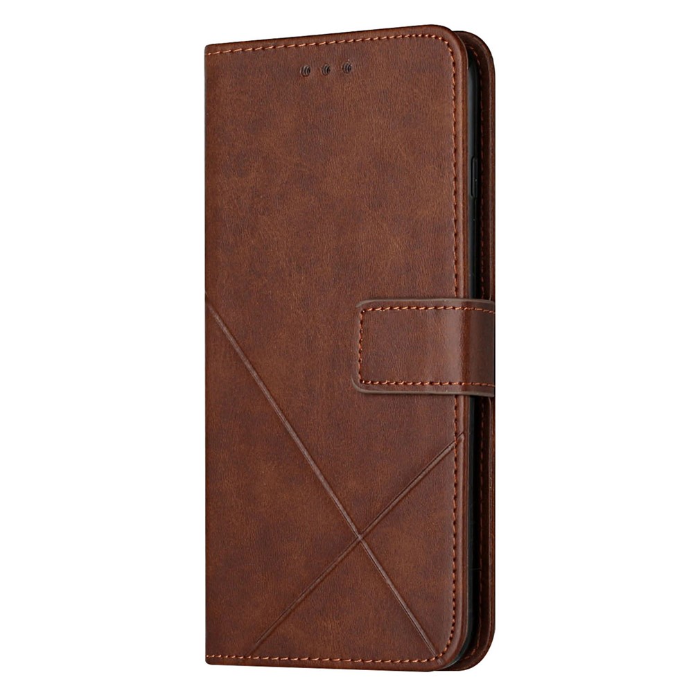Stripe Design Leather Solid Color Magnetic Clasp Wallet Stand Phone Shell Case for Oppo A16 / A16s / A54s - Coffee-2