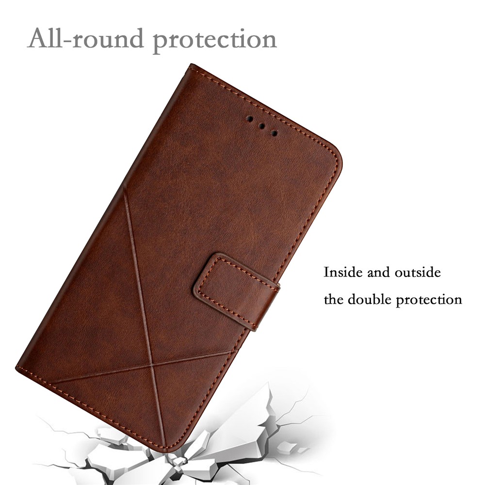 Stripe Design Leather Solid Color Magnetic Clasp Wallet Stand Phone Shell Case for Oppo A16 / A16s / A54s - Coffee-7
