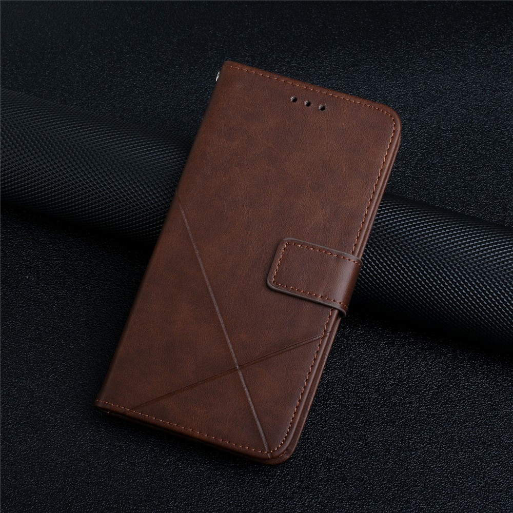 Stripe Design Leather Solid Color Magnetic Clasp Wallet Stand Phone Shell Case for Oppo A16 / A16s / A54s - Coffee-8