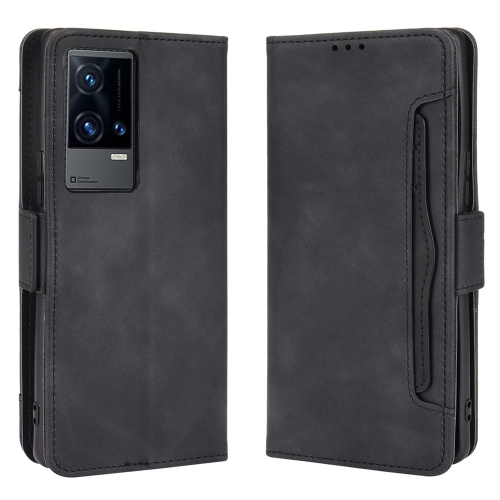 Flip Phone Case Multiple Card Slot Design PU Leather Wallet Cover Protector for vivo iQOO 8 Pro - Black-1