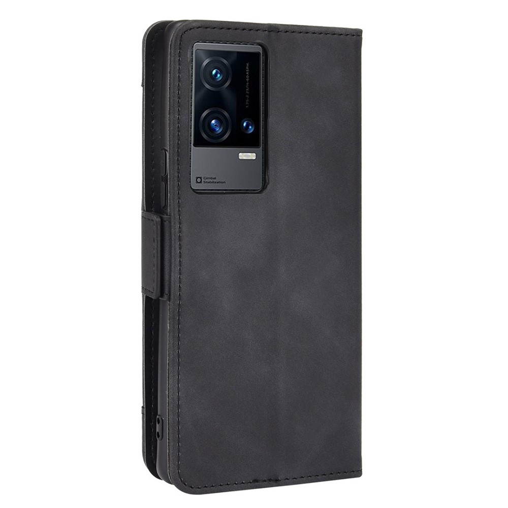 Flip Phone Case Multiple Card Slot Design PU Leather Wallet Cover Protector for vivo iQOO 8 Pro - Black-3
