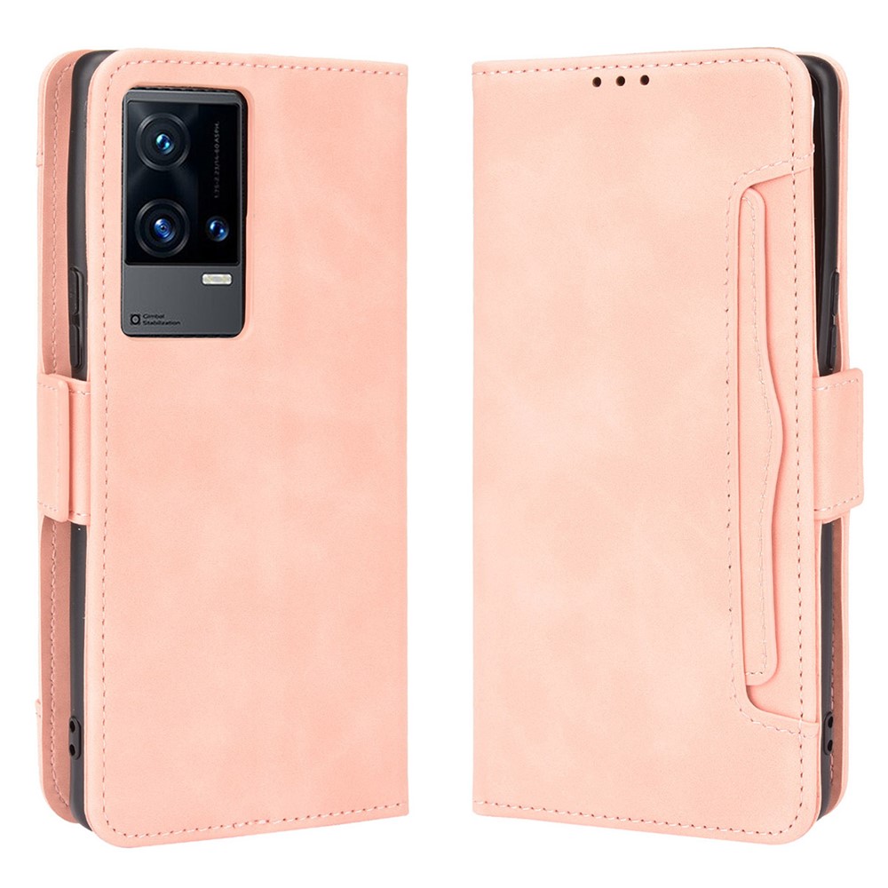 Flip Phone Case Multiple Card Slot Design PU Leather Wallet Cover Protector for vivo iQOO 8 Pro - Pink-1