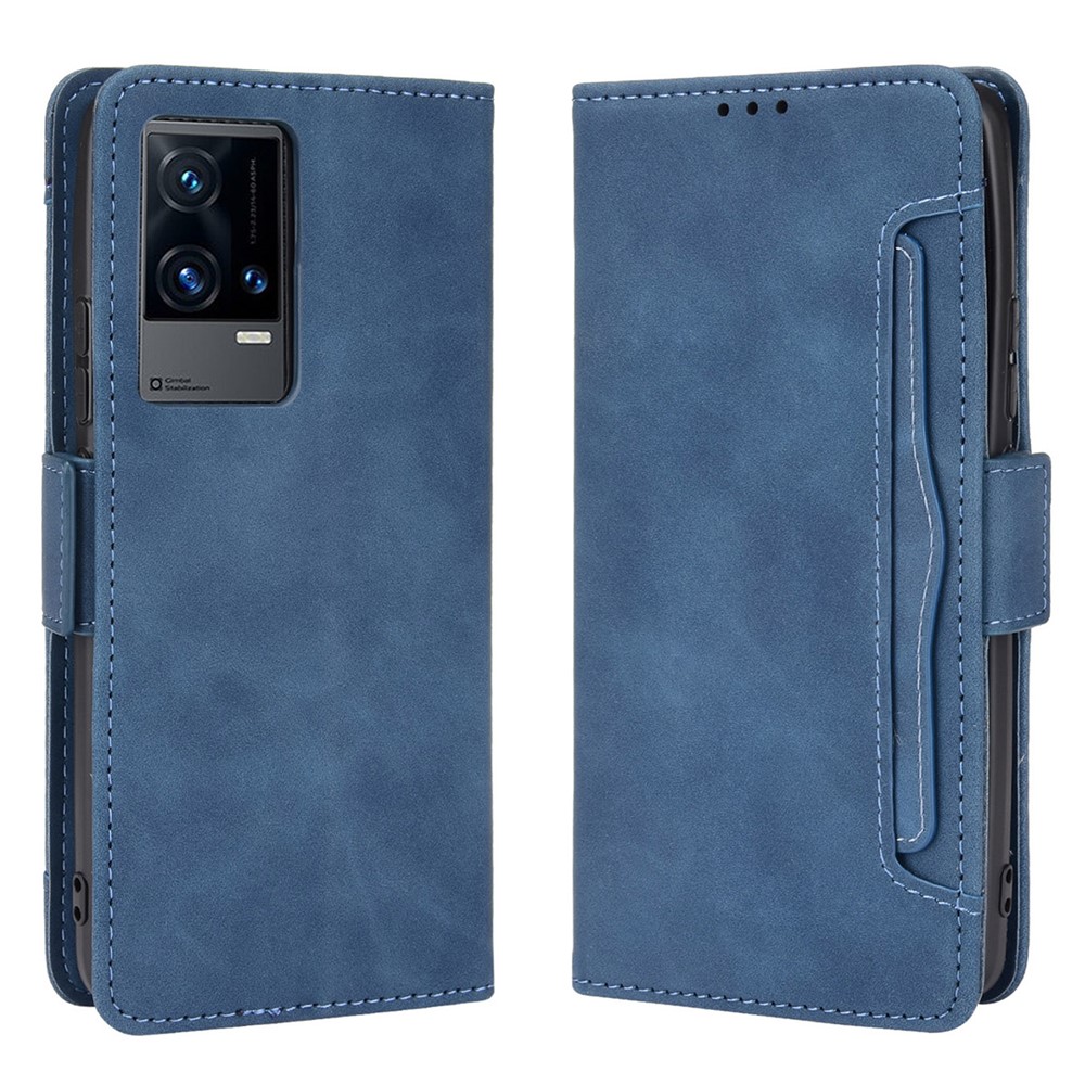 Flip Phone Case Multiple Card Slot Design PU Leather Wallet Cover Protector for vivo iQOO 8 Pro - Blue-1