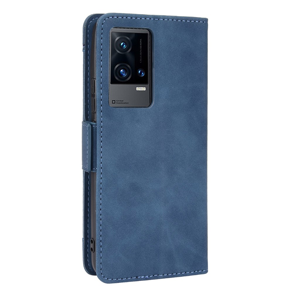 Flip Phone Case Multiple Card Slot Design PU Leather Wallet Cover Protector for vivo iQOO 8 Pro - Blue-3