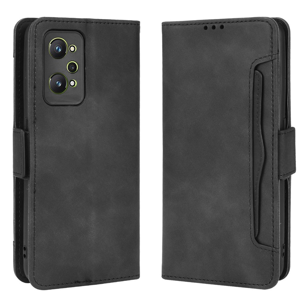 For Realme GT Neo2 Large Storage Spece Flip Phone Case Multiple Card Slot Design PU Leather Wallet Cover Protector - Black-1