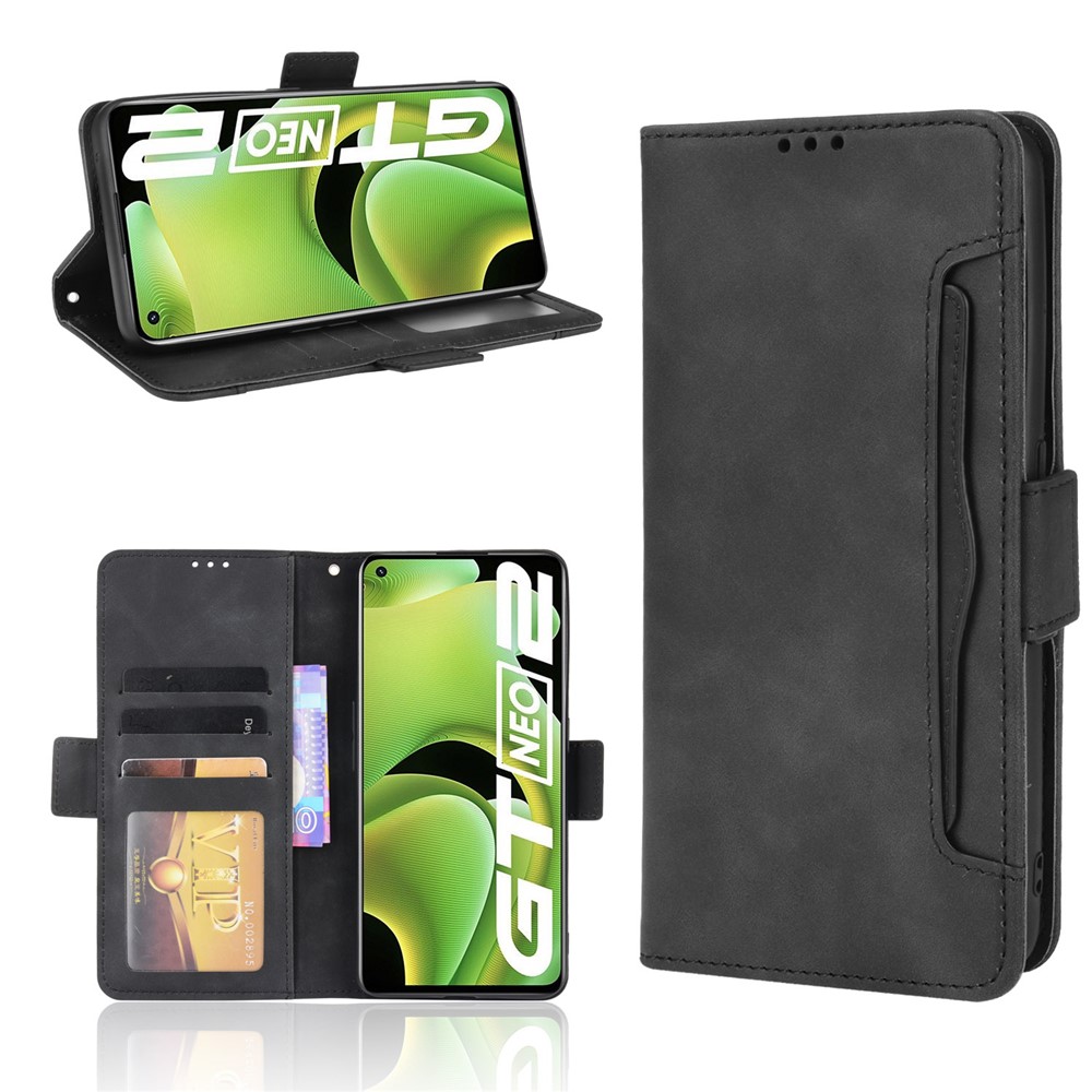 For Realme GT Neo2 Large Storage Spece Flip Phone Case Multiple Card Slot Design PU Leather Wallet Cover Protector - Black-10