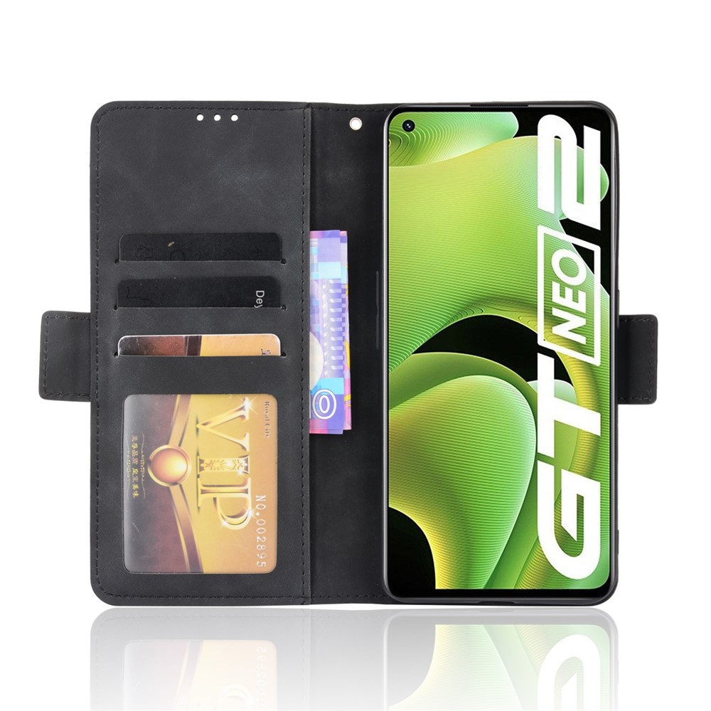 For Realme GT Neo2 Large Storage Spece Flip Phone Case Multiple Card Slot Design PU Leather Wallet Cover Protector - Black-4