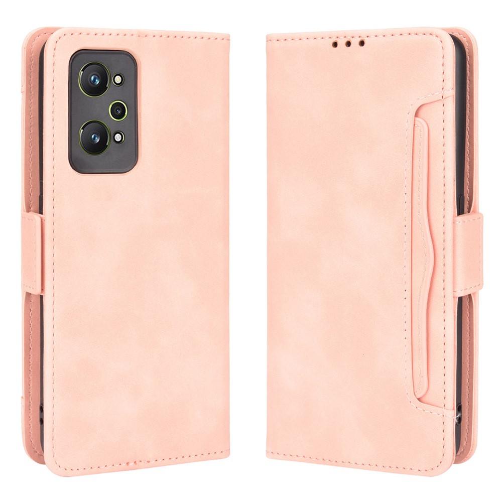 For Realme GT Neo2 Large Storage Spece Flip Phone Case Multiple Card Slot Design PU Leather Wallet Cover Protector - Pink-1