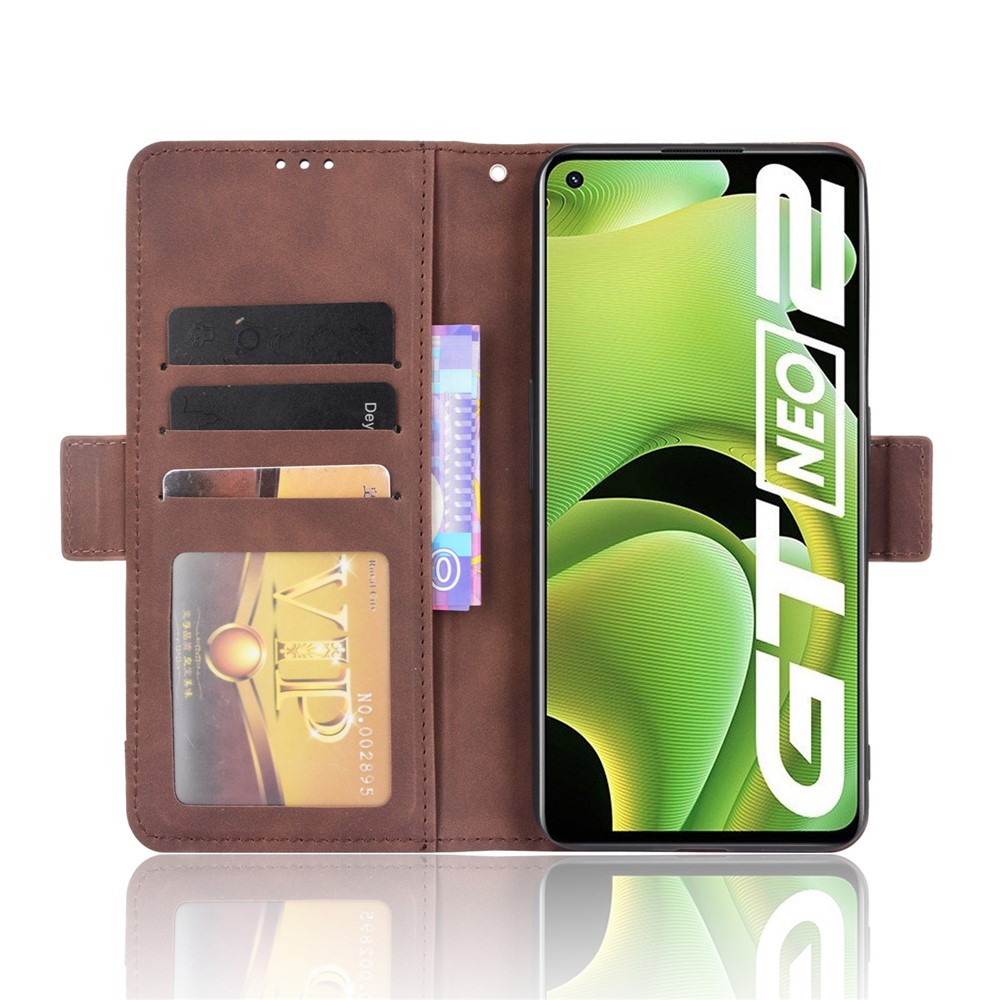 For Realme GT Neo2 Large Storage Spece Flip Phone Case Multiple Card Slot Design PU Leather Wallet Cover Protector - Brown-4
