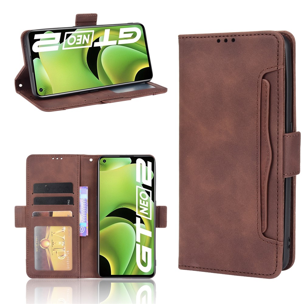 For Realme GT Neo2 Large Storage Spece Flip Phone Case Multiple Card Slot Design PU Leather Wallet Cover Protector - Brown-9