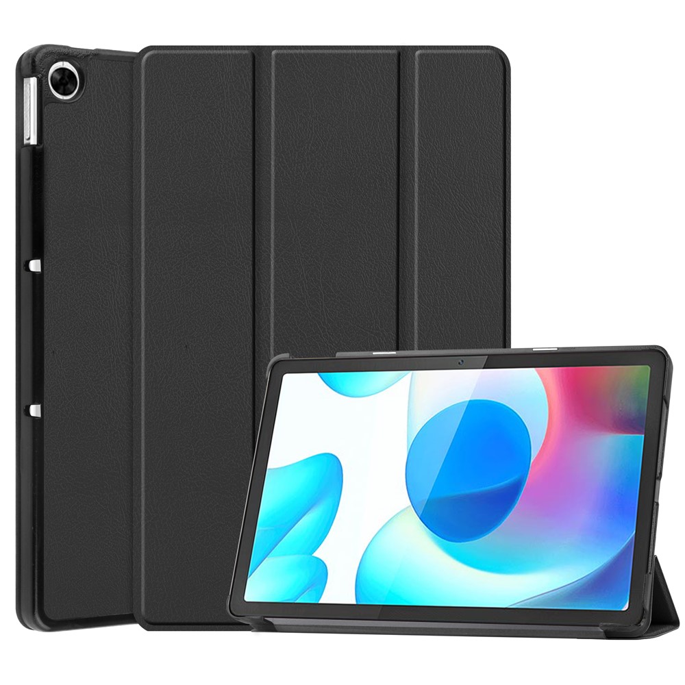 Trifold Stand PU Leather Hard PC Inner Shockproof Protective Tablet Cover for Realme Pad - Black-1