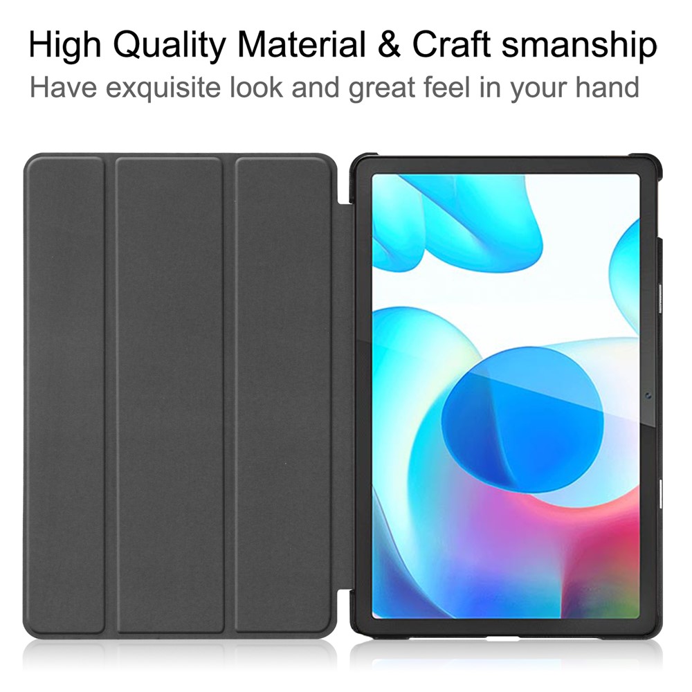 Trifold Stand PU Leather Hard PC Inner Shockproof Protective Tablet Cover for Realme Pad - Black-4