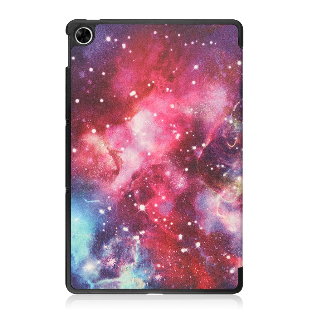 Pattern Printing Design Hard PC + PU Leather Durable Shock Resistance Trifold Stand Tablet Cover for Realme Pad - Nebula-2