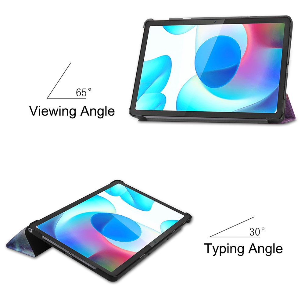 Pattern Printing Design Hard PC + PU Leather Durable Shock Resistance Trifold Stand Tablet Cover for Realme Pad - Nebula-5