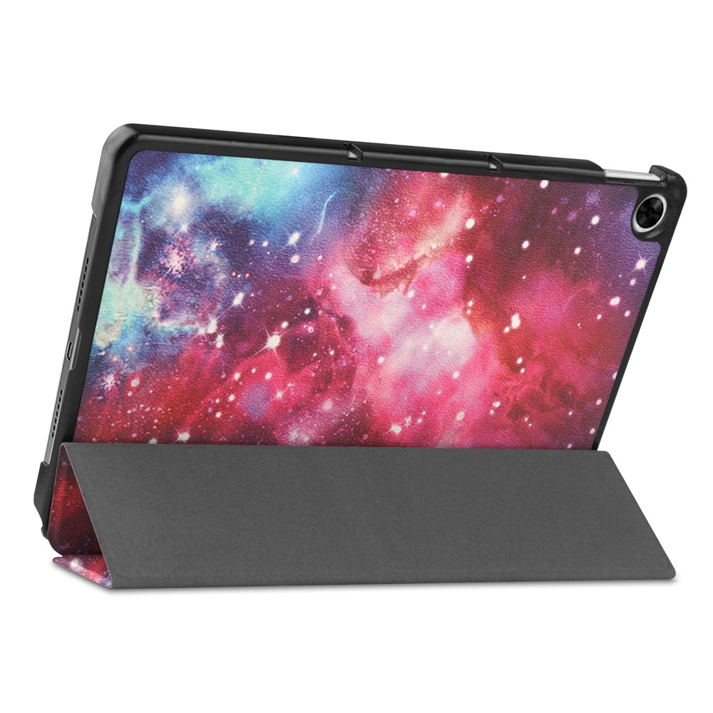 Pattern Printing Design Hard PC + PU Leather Durable Shock Resistance Trifold Stand Tablet Cover for Realme Pad - Nebula-7