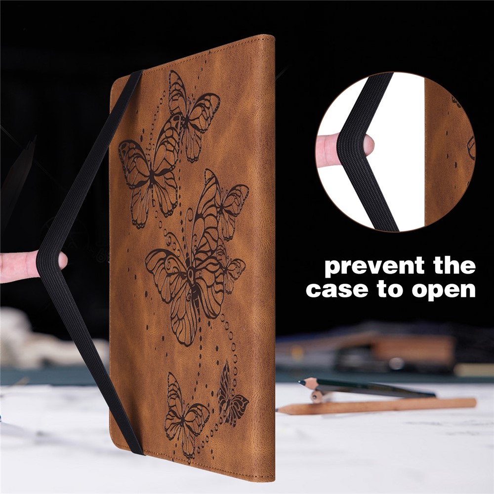 Scratch Resistant Auto Wake/Sleep Stand Tablet Case Imprinting Butterflies Leather Wallet Cover for Realme Pad 10.4'' - Brown-9