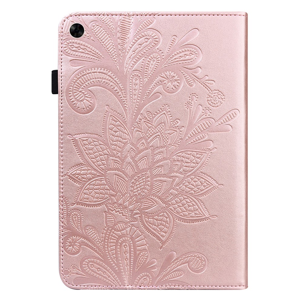 Auto Wake/Sleep Stand Tablet Case Imprinting Flower Elastic Band Closure Leather Wallet Cover for Realme Pad 10.4 inch - Rose Gold-3