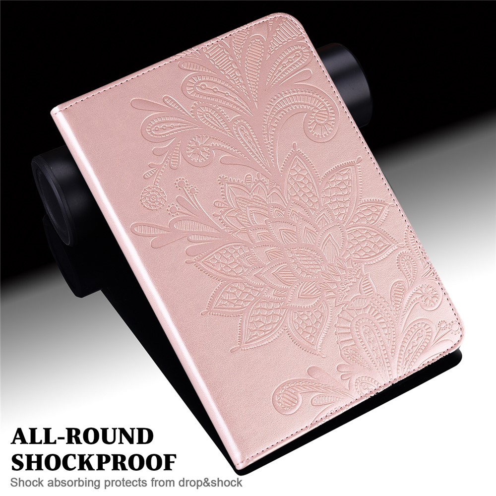 Auto Wake/Sleep Stand Tablet Case Imprinting Flower Elastic Band Closure Leather Wallet Cover for Realme Pad 10.4 inch - Rose Gold-6