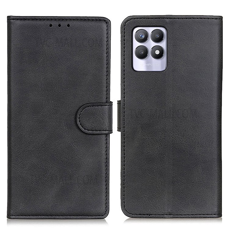 Horizontal Viewing Stand Magnetic Closure Wallet Design Leather Phone Cover for Realme 8i - Black-1