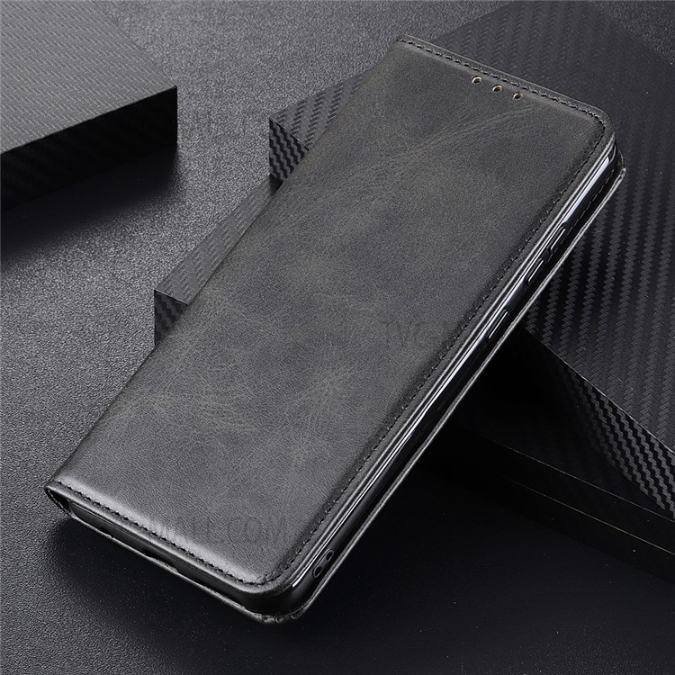 Split Leather Cover + TPU Inner Case Auto-absorbed Wallet Stand Cellphone Protective Cover for Realme 8i - Black-8