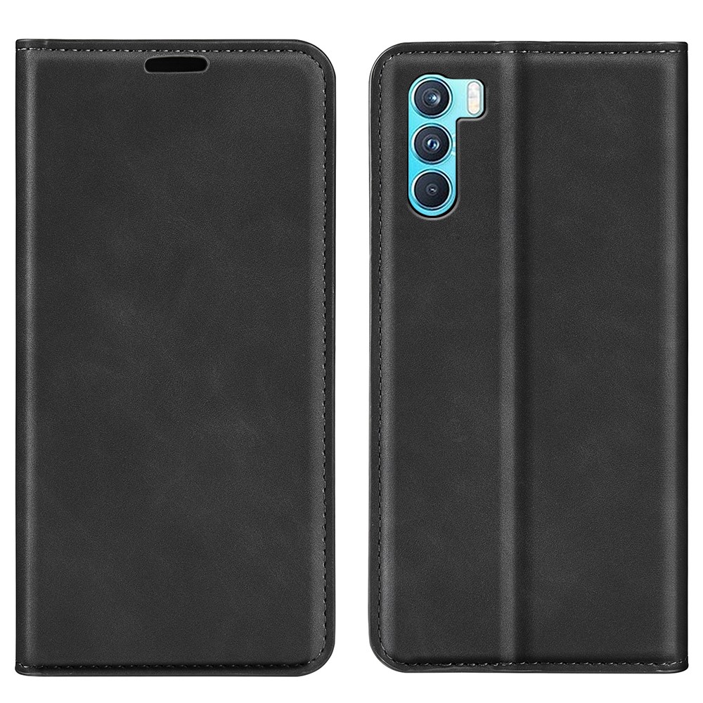 Automatic Magnetic Closure Skin-Touch Smooth Shockproof Flip Wallet Stand Leather Cover Shell for Oppo K9 Pro - Black-1