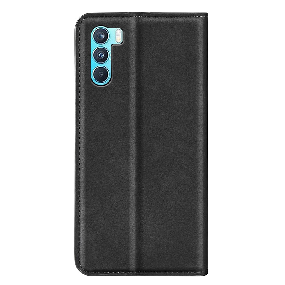 Automatic Magnetic Closure Skin-Touch Smooth Shockproof Flip Wallet Stand Leather Cover Shell for Oppo K9 Pro - Black-3
