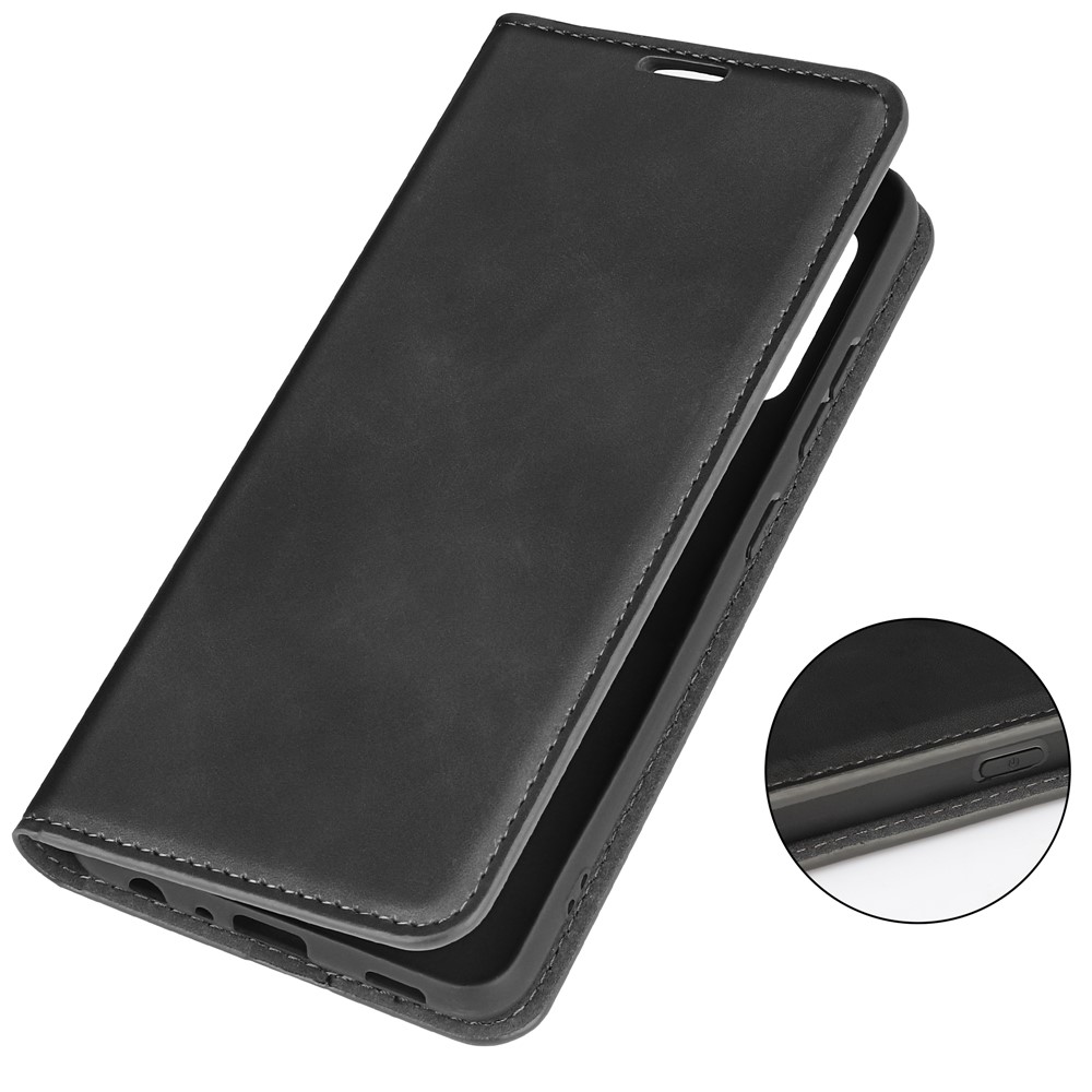 Automatic Magnetic Closure Skin-Touch Smooth Shockproof Flip Wallet Stand Leather Cover Shell for Oppo K9 Pro - Black-8
