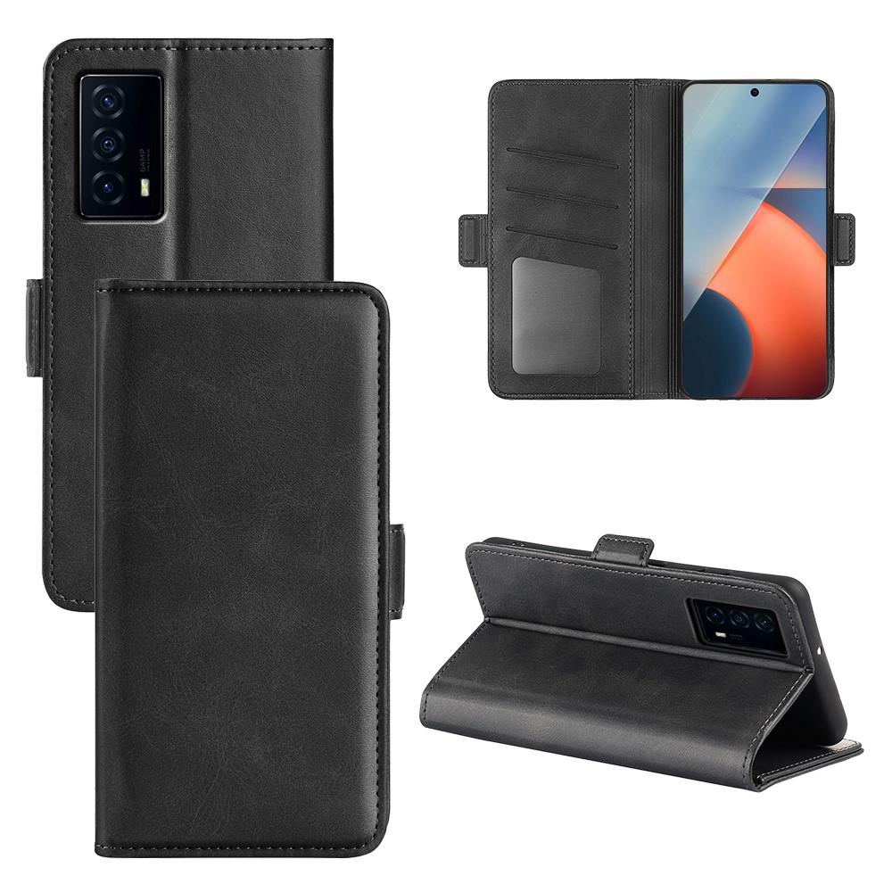 Flip Folio Wallet PU Leather Cover Shockproof Stand Case with Double Magnetic Clasps for vivo iQOO Z5 - Black-7