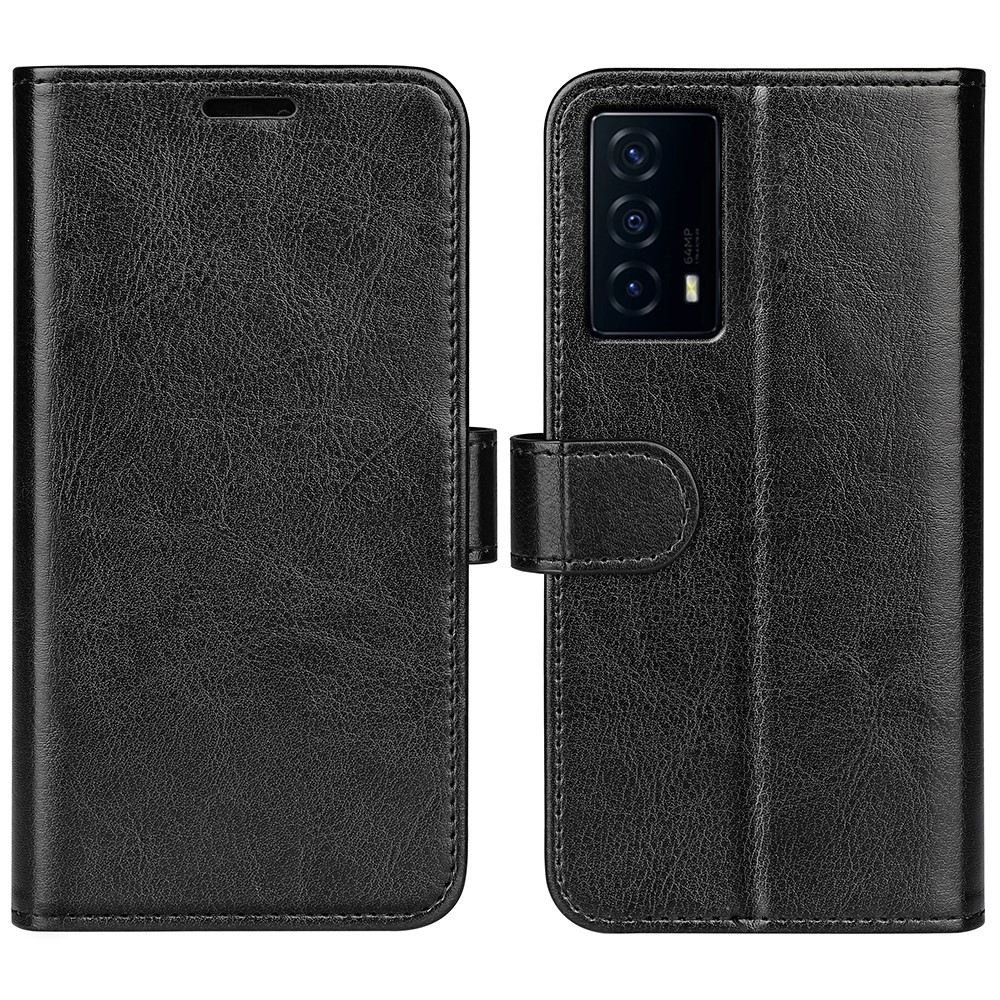 Flip Crazy Horse Texture PU Leather Magnetic Closure Well-protected Phone Case with Stand Wallet Features for vivo iQOO Z5 - Black-1