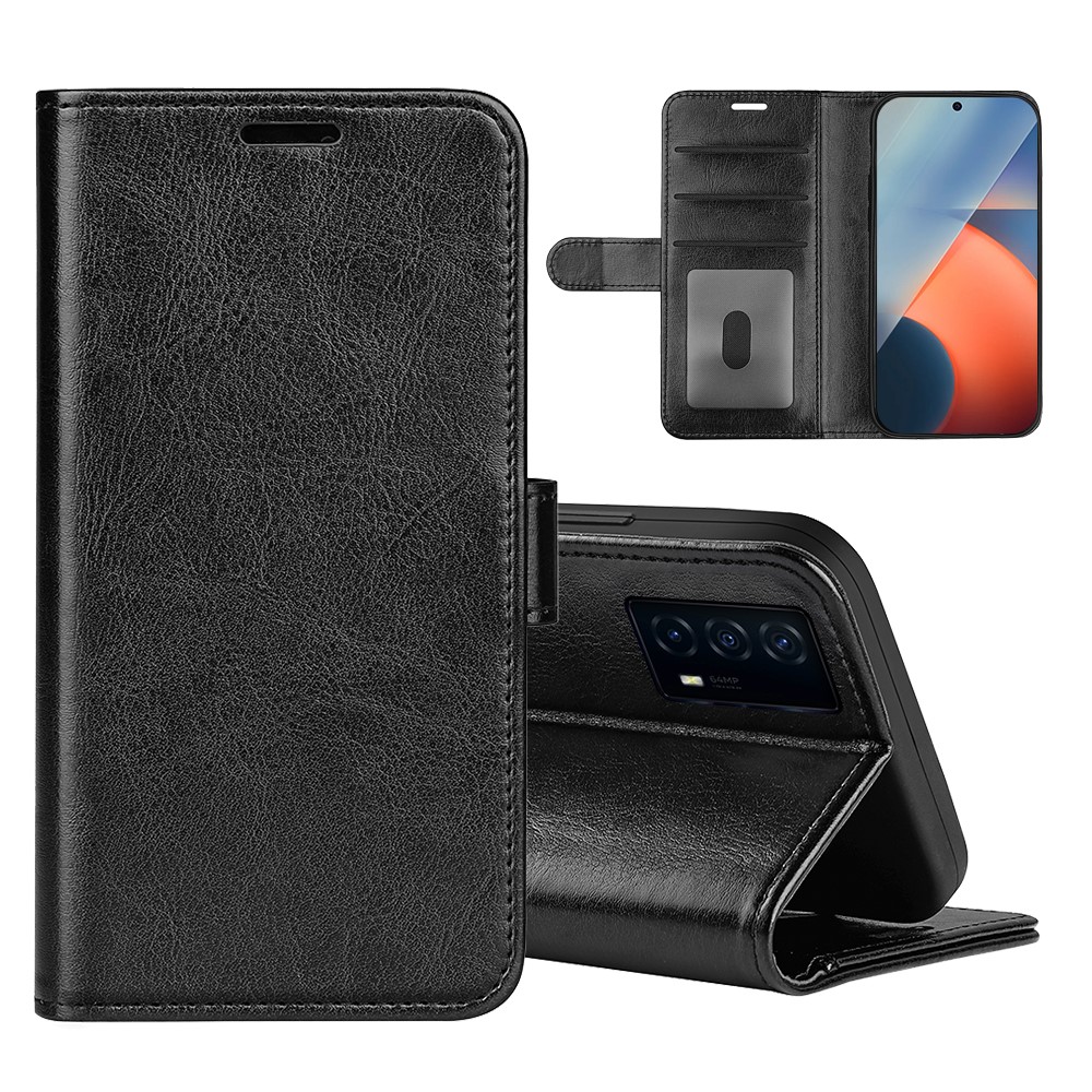 Flip Crazy Horse Texture PU Leather Magnetic Closure Well-protected Phone Case with Stand Wallet Features for vivo iQOO Z5 - Black-7