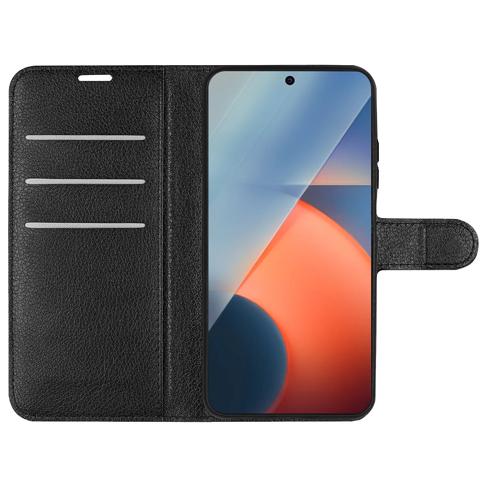 Anti-drop Shockproof Solid Color Litchi Texture PU Leather Stand Wallet Folio Flip Phone Cover for vivo iQOO Z5 - Black-3