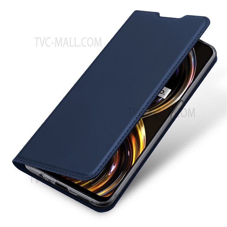 DUX DUCIS Skin Pro Series PU Leather Lens Protection Auto-absorbed Magnetic Closure Card Slot Case with Stand for Realme 8i - Blue-7