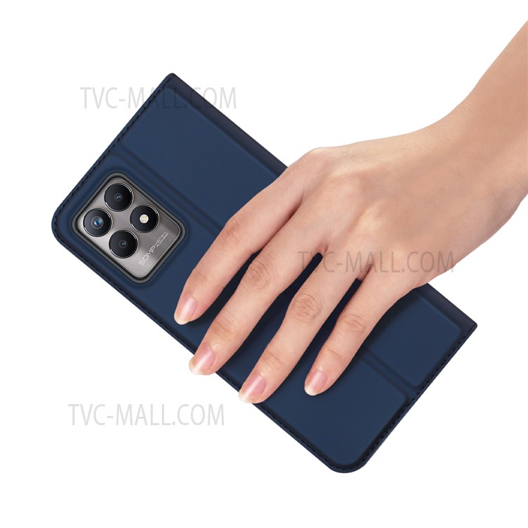 DUX DUCIS Skin Pro Series PU Leather Lens Protection Auto-absorbed Magnetic Closure Card Slot Case with Stand for Realme 8i - Blue-8
