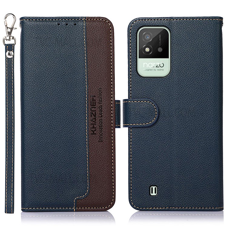 KHAZNEH RFID Litchi Texture Protective Blocking Anti-theft Swiping Leather Case Cover with Stand Wallet for Realme Narzo 50i - Blue-1