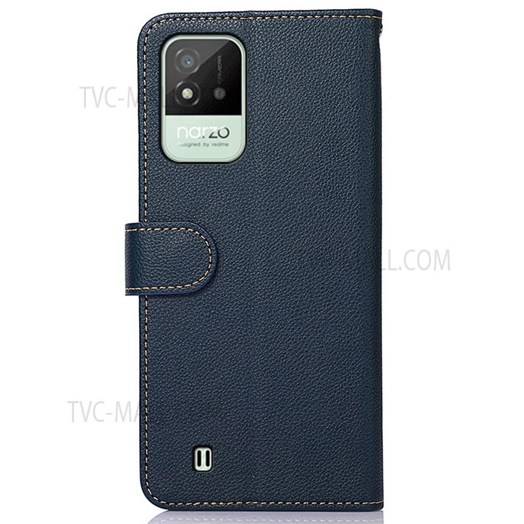 KHAZNEH RFID Litchi Texture Protective Blocking Anti-theft Swiping Leather Case Cover with Stand Wallet for Realme Narzo 50i - Blue-3